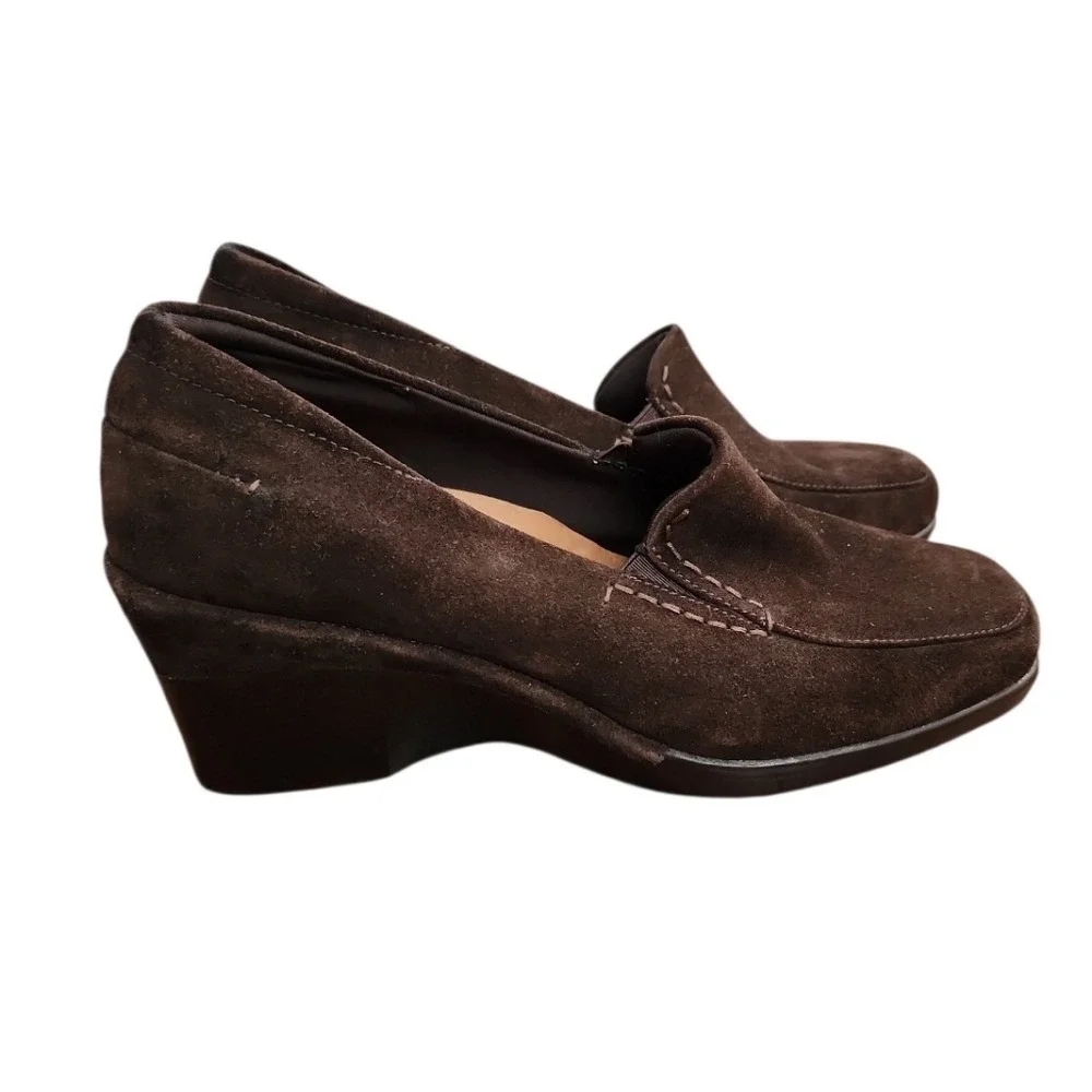 Rockport Suede Wedge Loafers Women 7M Brown Professional Comfortable Durable